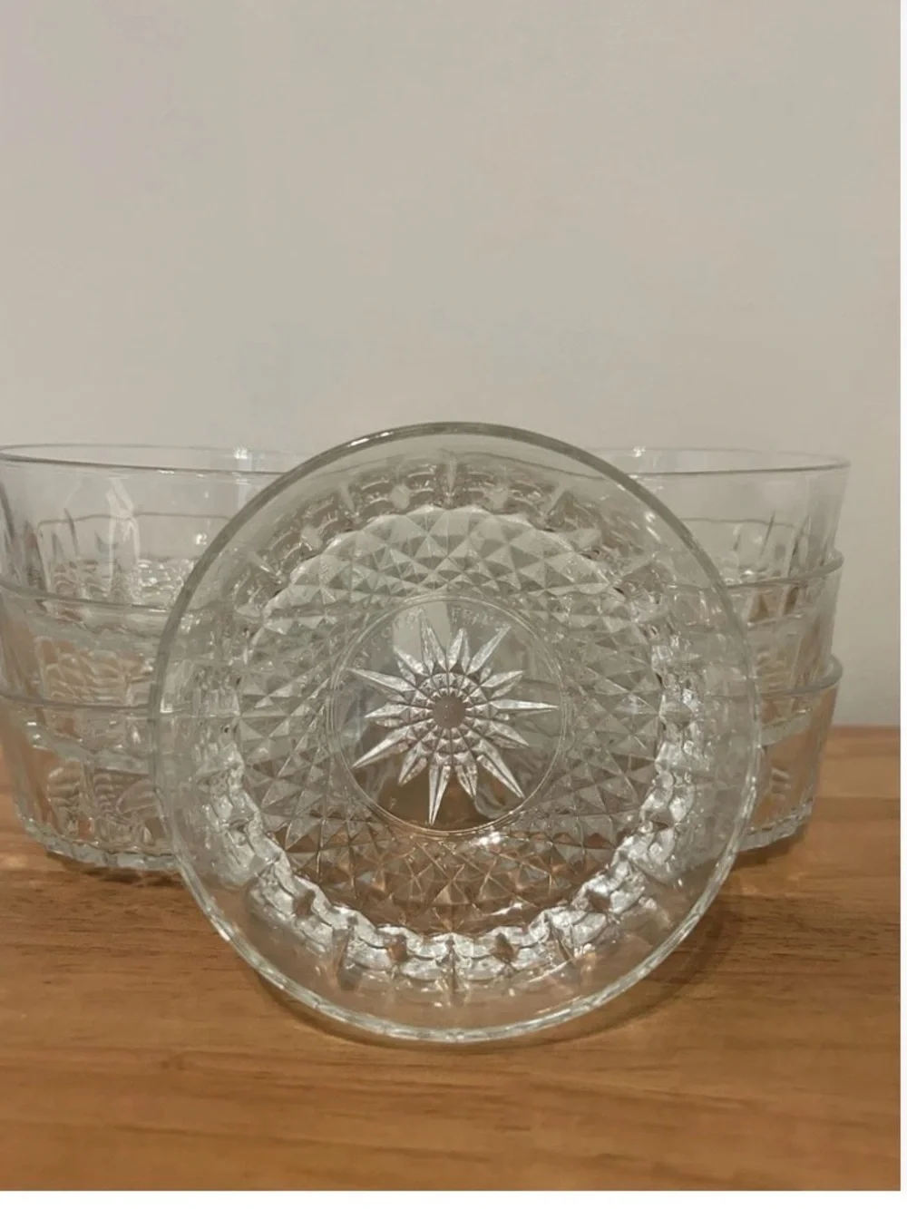 Vintage Arcoroc France Glass Dessert Bowls with Starburst Motif Clear - Set of 4
